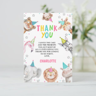 Carte De Remerciements Safari rose moderne appelant Animaux de fête Anniv