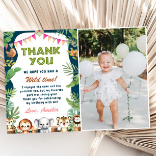 Carte De Remerciements Safari Wild One 1ère photo d'anniversaire