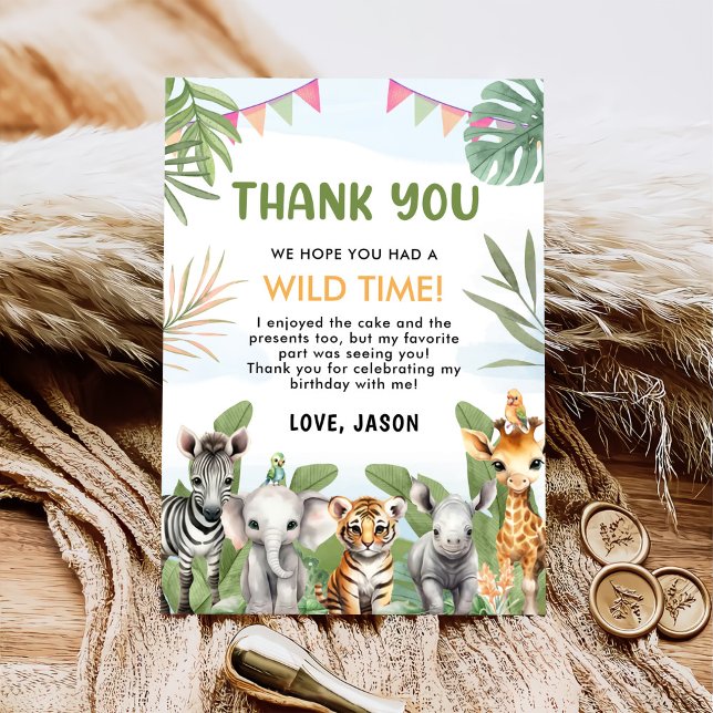 Carte De Remerciements Safari Wild One 1st Boy Birthday (Créateur téléchargé)