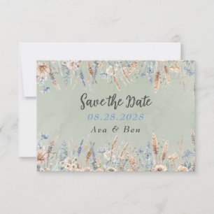 Carte De Remerciements Sage Blue Fleurs sauvages Mariage Enregistrer La C