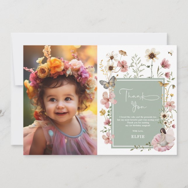 Carte De Remerciements Sage Boho Fairy Fleur sauvage Girl Birthday Photo (Devant)