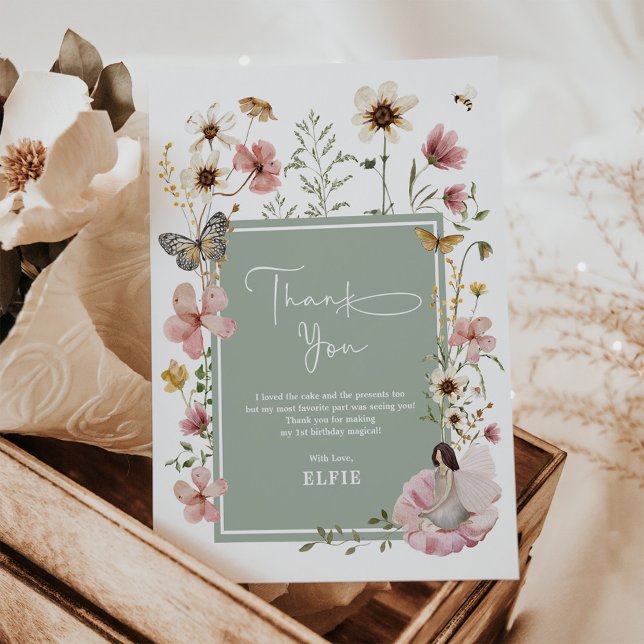 Carte De Remerciements Sage Boho Fée Fleur sauvage Jardin Fille Anniversa (Créateur téléchargé)