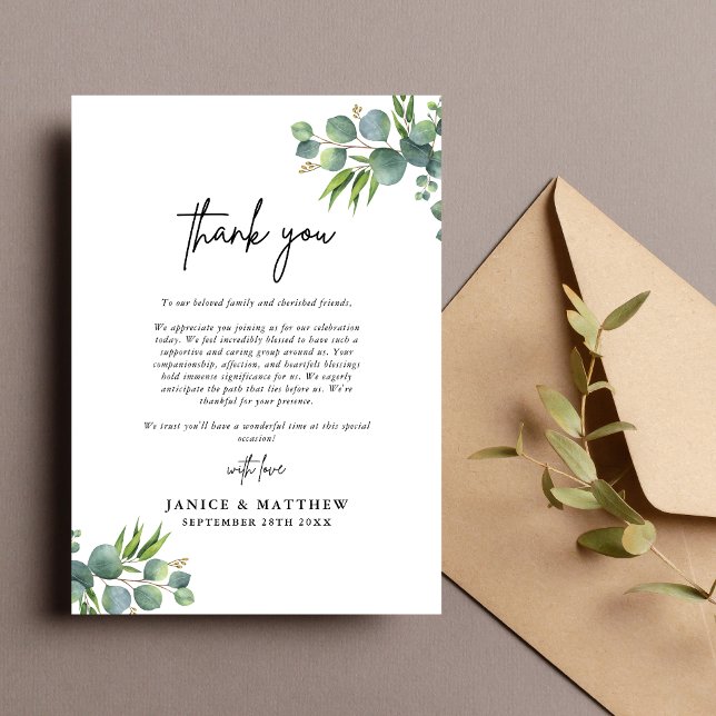 Carte De Remerciements Sage Eucalyptus Woodland Mariage (Créateur téléchargé)