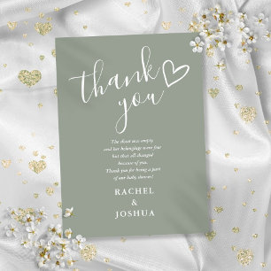 Carte De Remerciements Sage Green Baby shower Script Poème Coeur