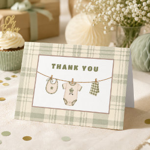 Carte De Remerciements Sage Green Gingham Baby Shower Vintage BBQ