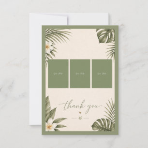 Carte De Remerciements Sage Green Hawaii monstera Mariage 3 Photo Collage