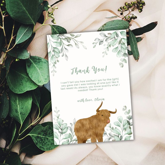 Carte De Remerciements Sage Green Holy Cow Boho Baby shower de verdure (Sage Green Holy Cow Boho Greenery Baby Shower Thank You Card)