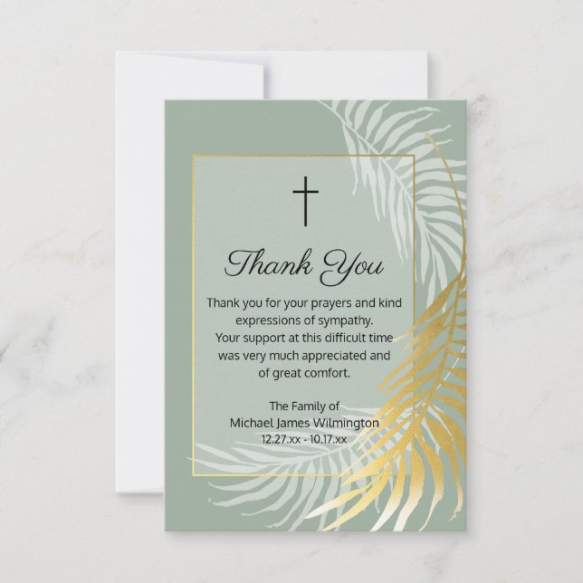 Carte De Remerciements Sage Green Palm Tree Funeral Thank You Note Card (Devant)