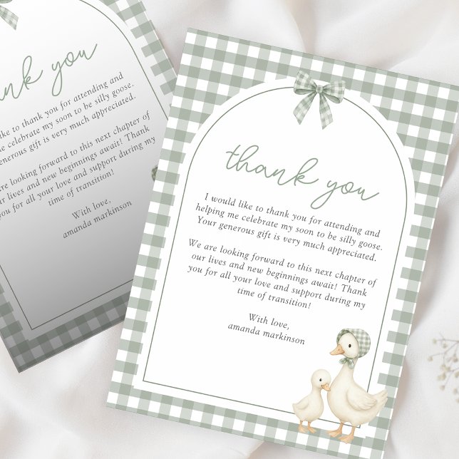 Carte De Remerciements Sage Green Silly Goose Storybook Baby Shower (Créateur téléchargé)