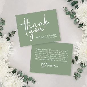 Carte De Remerciements Sage minimaliste Fête des mariées de script plat