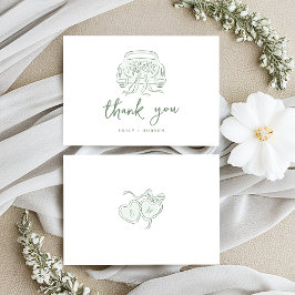 Carte De Remerciements Sage Sketched Just Married Car Couples Monogram