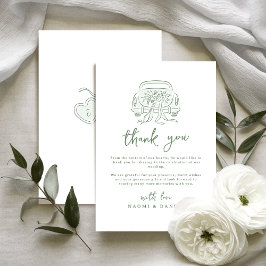 Carte De Remerciements Sage Sketched Just Married Car Couples Monogram