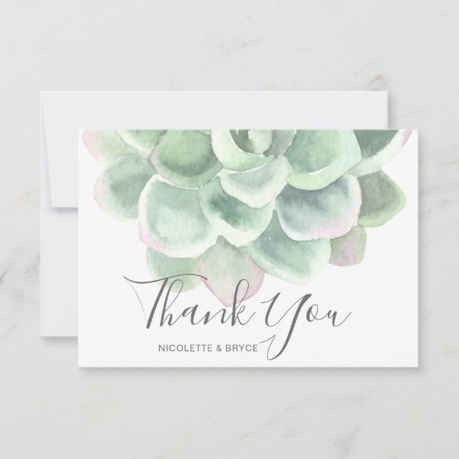 Carte De Remerciements Sage Vert Aquarelle Botanique Mariage Succulent (Devant)