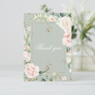 Carte De Remerciements Sage Vert Aquarelle Floral Quinceañera