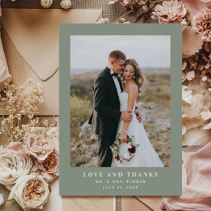 Carte De Remerciements Sage vert avec texte et photo élégants   Mariage