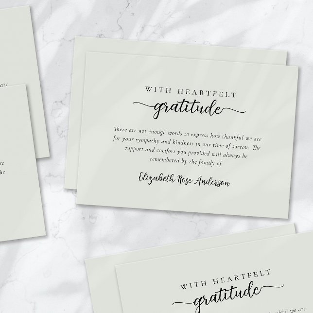 Carte De Remerciements Sage Vert coeur Gratitude Funérailles (Créateur téléchargé)