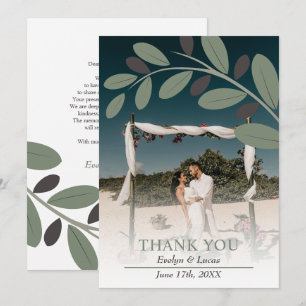Carte De Remerciements Sage vert et blanc fleurs photo mariage