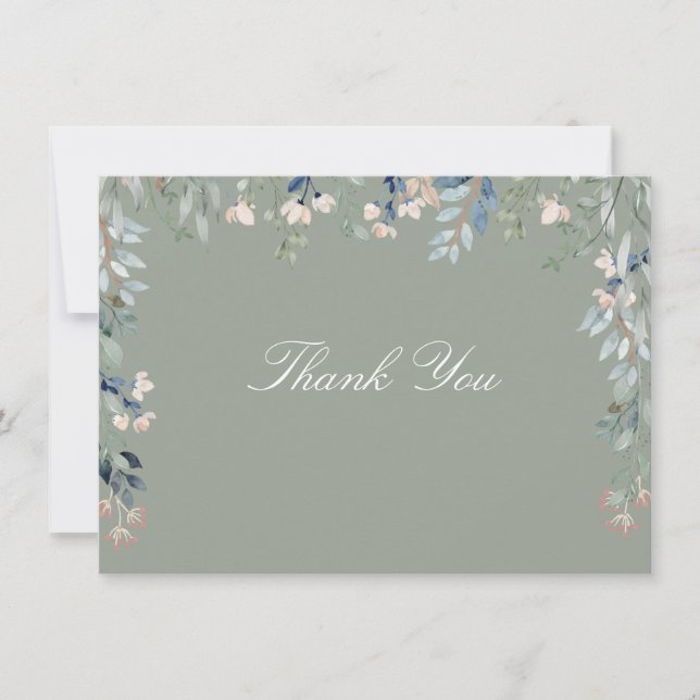 Carte De Remerciements Sage vert Fleur sauvage floral Script (Devant)