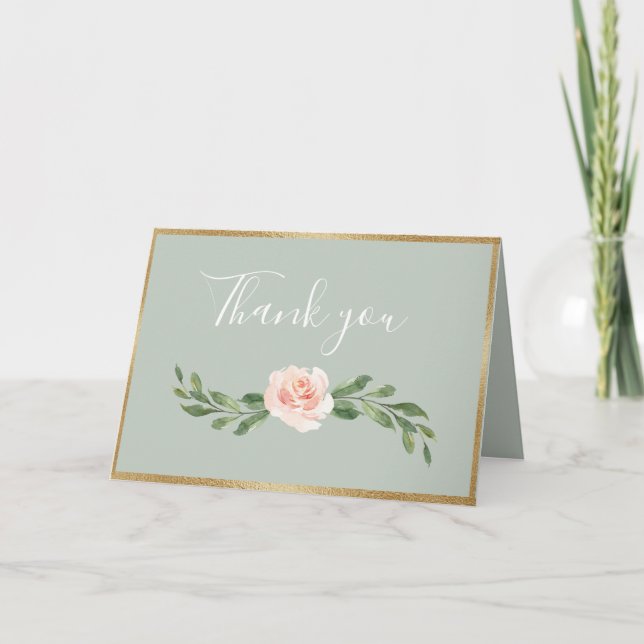 Carte De Remerciements Sage Vert Floral Aquarelle Mariage romantique (Devant)