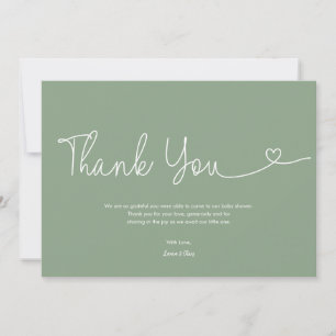 Carte De Remerciements Sage vert Garçon Baby Shower Script Cœur