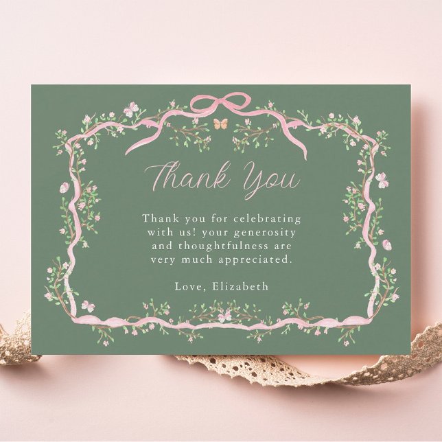 Carte De Remerciements Sage Vert & Rose Printemps Jardin Baby Shower (Créateur téléchargé)