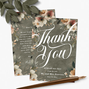 Carte De Remerciements Sage Whisper Cottagecore Floral et Mariage de scri