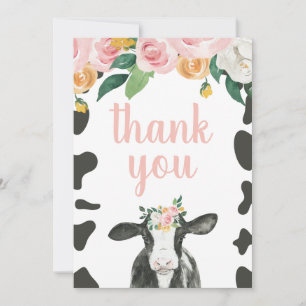 Carte De Remerciements Saint Vache rose En vichy floral Anniversaire Merc