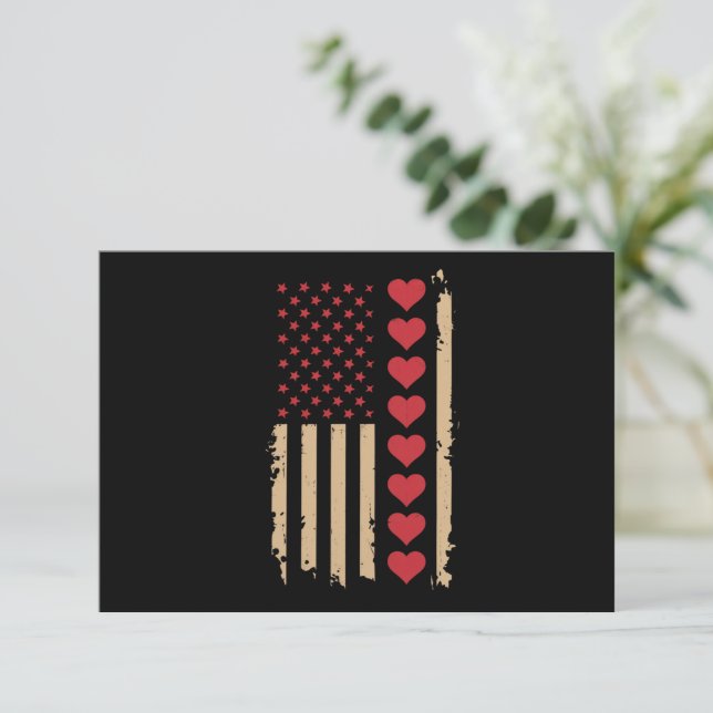 Carte De Remerciements Saint Valentin Coeurs du drapeau américain (Debout devant)
