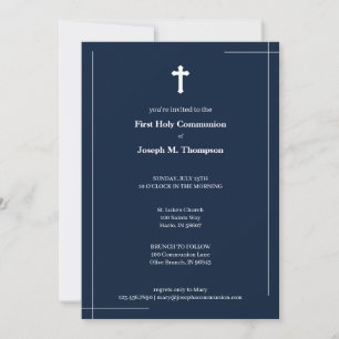 Carte De Remerciements Sainte communion moderne de bleu marine et de