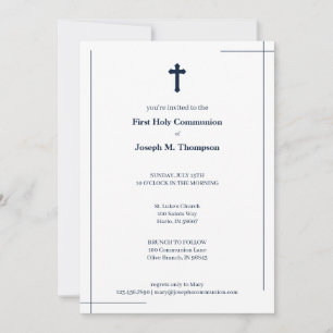 Carte De Remerciements Sainte communion moderne de bleu marine et de