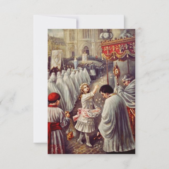 Carte De Remerciements Sainte Thérèse jette des fleurs au Saint Sacrement (Devant)