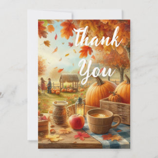 Carte De Remerciements Saison Automnale Citrouille et Feuilles Orange