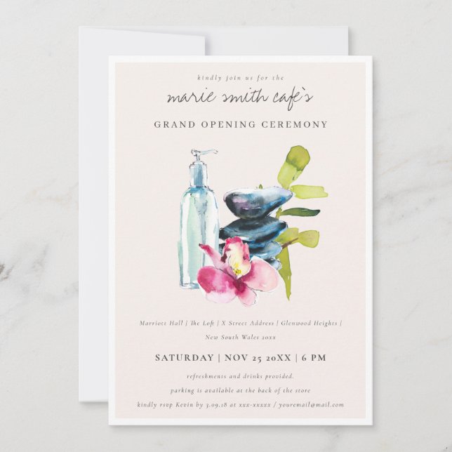 Carte De Remerciements Salon Spa en pierre d'orchidée rousse Grand Invita (Devant)
