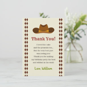 Carte De Remerciements Saloon Far West Cowboy Anniversaire Garçons Enfant