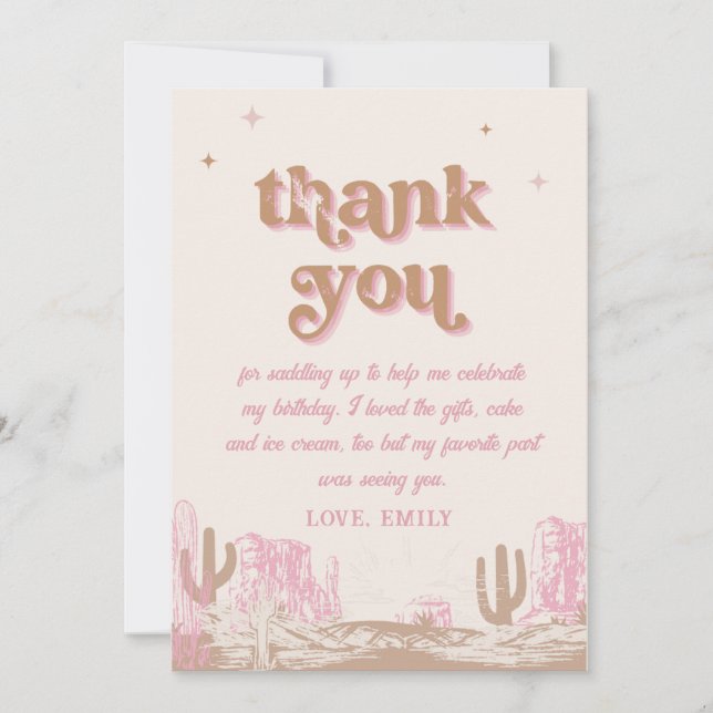 Carte De Remerciements Salut ! Anniversaire de la cowgirl rose occidental (Devant)