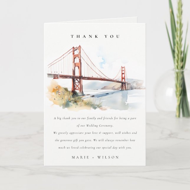 Carte De Remerciements San Francisco Golden Gate Bridge Landscape Wedding (Devant)