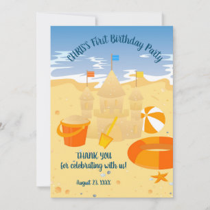 Carte De Remerciements Sand château plage amusant bébé garçon fête d'anni