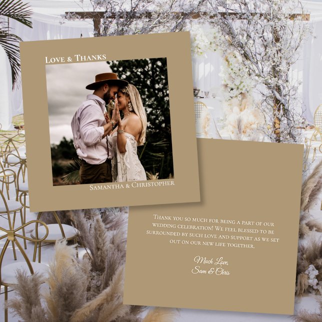 Carte De Remerciements Sandy Tan ou Mocha Love Thanks Photo Note Mariage (Front/Back)
