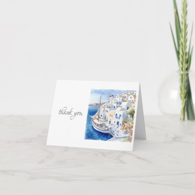 Carte De Remerciements Santorin bleu et blanc (Devant)
