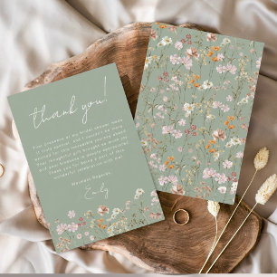 Carte De Remerciements Sauge Verte Fleurs Sauvages Bohème Baby Shower de