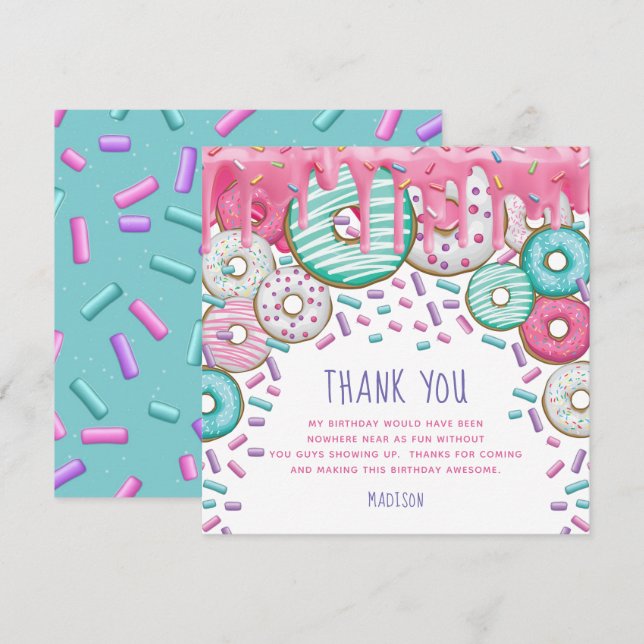 Carte De Remerciements Sauts d'anniversaire de beignes mignons (Devant / Derrière)