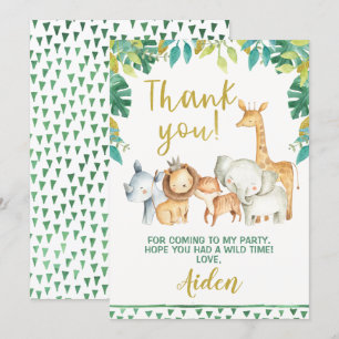 Carte de remerciements sauvage de safari de