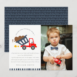 Carte De Remerciements Sauvegarde de camion à benne mignonne pour enfants