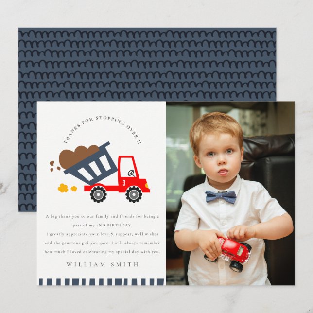 Carte De Remerciements Sauvetage de camion à benne mignonne pour enfants  (Devant / Derrière)