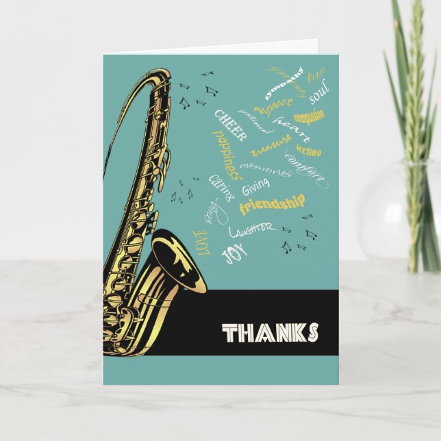 Carte de remerciements saxophone de jazz (Devant)