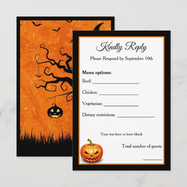 Carte De Remerciements Scary Halloween Citrouille mariage RSVP Card optio (Devant / Derrière)