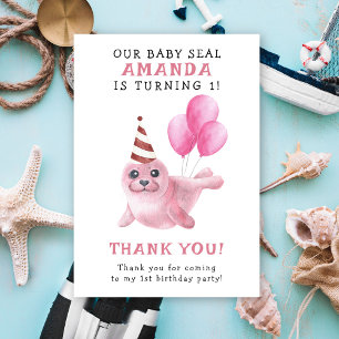 Carte De Remerciements Sceau rose 1er anniversaire sous la mer
