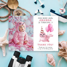 Carte De Remerciements Sceau rose 1er anniversaire sous la mer