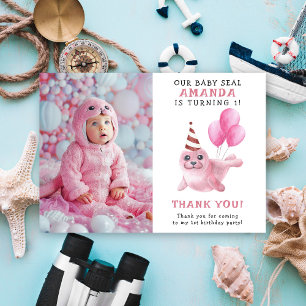 Carte De Remerciements Sceau rose 1er anniversaire sous la mer