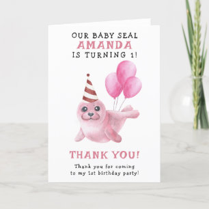 Carte De Remerciements Sceau rose 1er anniversaire sous la mer
